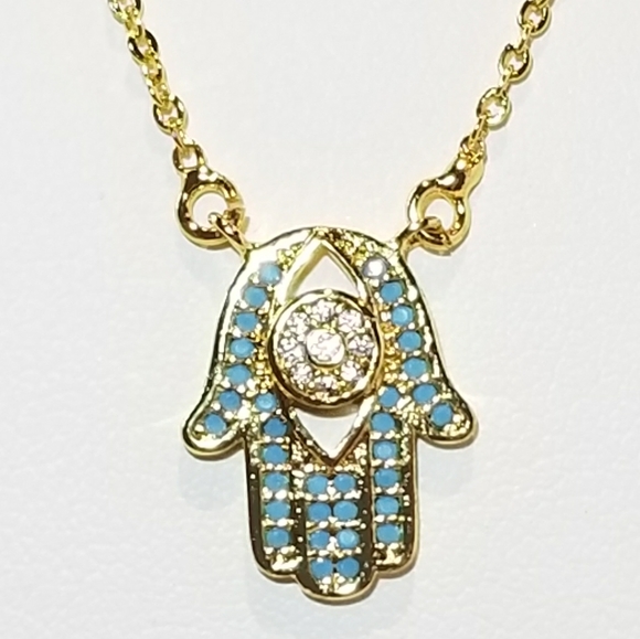 Dainty Hamsa Pave CZ Necklace NEW - Picture 3 of 7